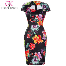 Grace Karin 17 Patterns Cap Ärmel Baumwolle Hüften-Wrapped Body Con Bleistift Retro Vintage Kleid CL007597-14